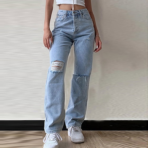 

Women's Pants Trousers Jeans Blue Black Mid Waist Basic Trousers Daily Work Full Length Outdoor Solid Color S M L XL XXL