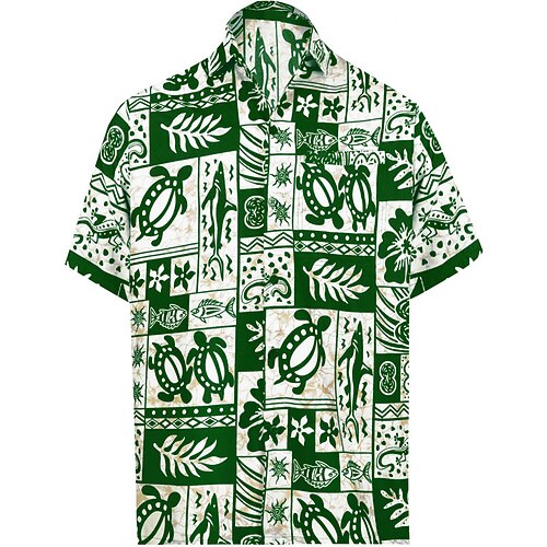 

Men's Shirt Vintage Turndown Street Casual Button-Down Short Sleeve Tops Casual Fashion Comfortable Beach Green / White