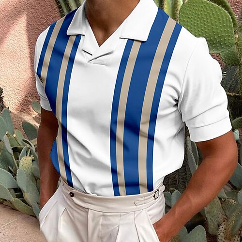 

Men's Collar Polo Shirt Golf Shirt Striped Turndown White 3D Print Casual Daily Short Sleeve Button-Down Print Clothing Apparel Fashion Designer Casual Breathable / Sports