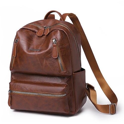 

Women's Backpack PU Leather Zipper Solid Color Vintage Daily Going out Office & Career Black Brown