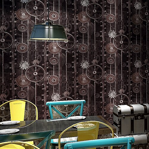 

Retro Nostalgic Wallpaper American Personality Industrial Sstyle Loft Decoration Machinery Gear Hairdressing Barber Shop Bbackground Wallpaper