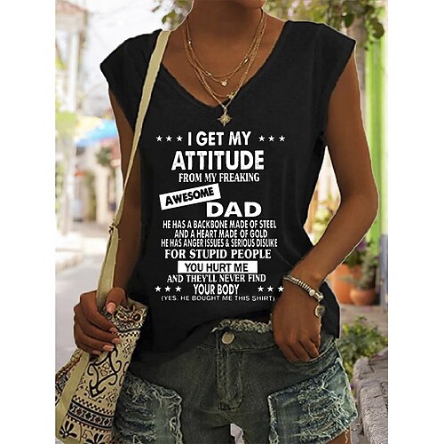 

Women's Casual Weekend Tank Top Camis Letter Sleeveless Print V Neck Casual Streetwear Tops White Black Blue S
