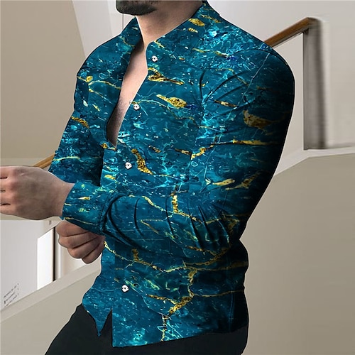 

Men's Shirt 3D Print Gradient Turndown Street Casual Button-Down Print Long Sleeve Tops Casual Fashion Designer Breathable Blue