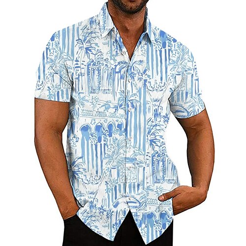 

Men's Shirt Print Coconut Tree Turndown Street Casual Button-Down Print Short Sleeve Tops Casual Fashion Designer Breathable Blue