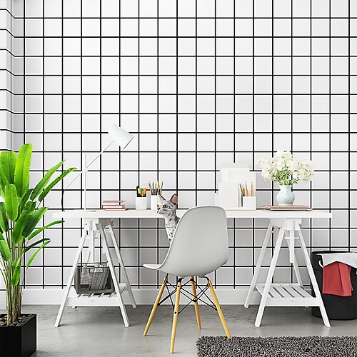 

Black and white plaid square Plaid wallpaper milk tea shop Hotel wanghong clothing shop PVC waterproof wallpaper