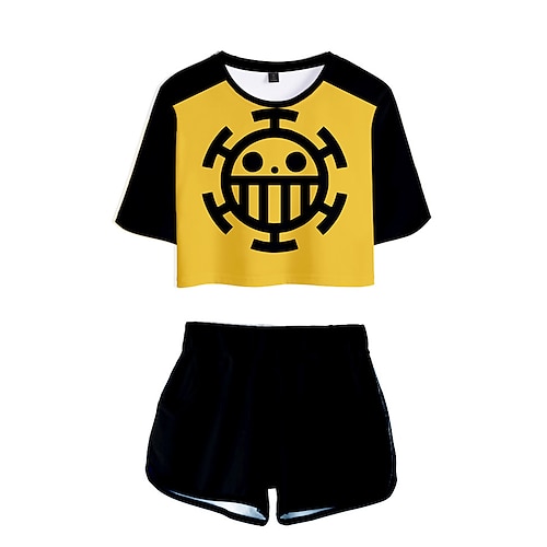 

One Piece Trafalgar Law Kurze Hosen Bauchfreies Top Sportbekleidung Anime 3D Harajuku Grafik Unterhose Bauchfreies Top Für Damen Erwachsene 3D-Druck Polyester