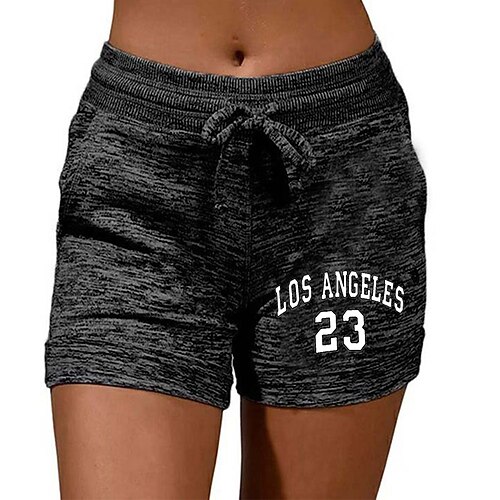 

Women's Shorts Cotton Blend Grey Black Mid Waist Casual / Sporty Athleisure Casual Weekend Print Micro-elastic Short Comfort Letter S M L XL XXL