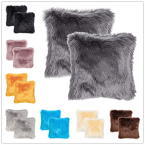 

1PC square faux fur decorative throw pillow tan/neutral - threshold