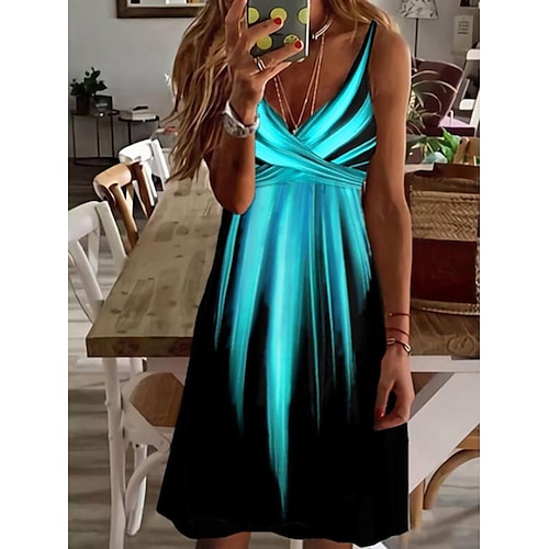 

Per donna Abito casual Vestito longuette Blu Senza maniche Stampa Stampa Primavera Estate A V Informale 2023 S M L XL XXL 3XL