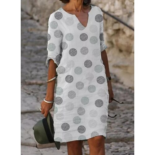 

Women's A Line Dress Knee Length Dress Gray Half Sleeve Geometric Ruched Print Spring Summer V Neck Casual Sexy 2022 S M L XL XXL 3XL