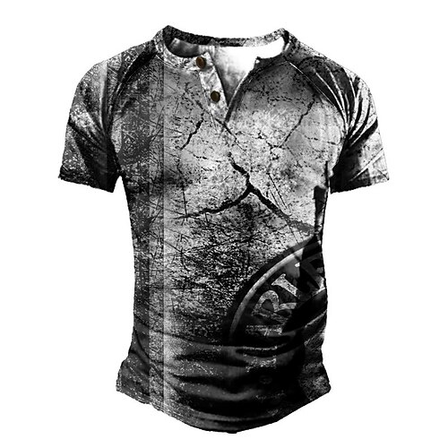 

Men's Henley Shirt Tee T shirt Tee 3D Print Graphic Crack Plus Size Henley Daily Sports Patchwork Button-Down Short Sleeve Tops Basic Casual Classic Designer Dark Gray