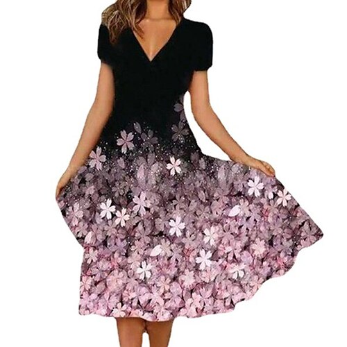 

Women's Casual Dress Swing Dress Midi Dress Black Blue Pink Short Sleeve Floral Print Spring Summer V Neck Loose Fit 2022 S M L XL XXL