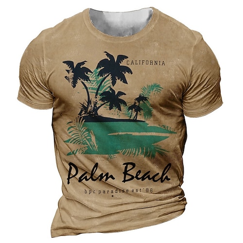 

Men's Unisex T shirt Tee 3D Print Graphic Prints Coconut Tree Beach Crew Neck Street Daily Print Short Sleeve Tops Casual Designer Big and Tall Sports Khaki