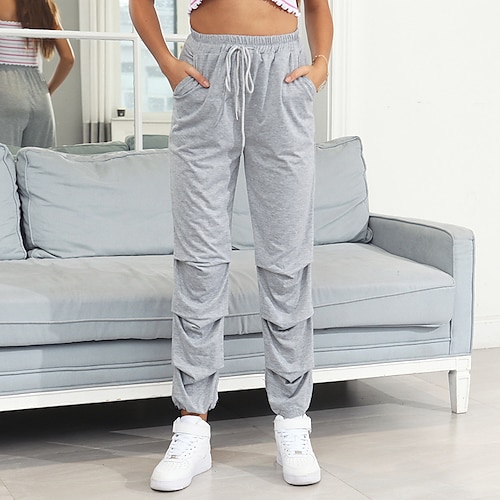 

Women's Sweatpants Joggers Cotton Blend Grey Mid Waist Casual / Sporty Athleisure Casual Weekend Side Pockets Micro-elastic Ankle-Length Comfort Solid Color S M L XL