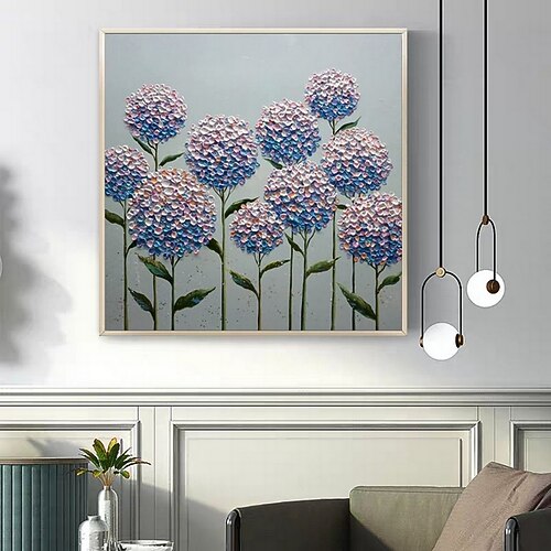 

Handmade Hand Painted Oil Painting Texture Knife Painting Wall Art Colorful Hydrangea Flower Home Decoration Decor Rolled Canvas No Frame Unstretched
