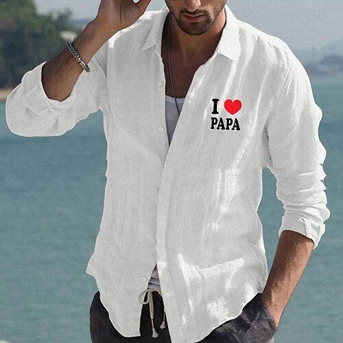 

Men's Shirt Hot Stamping Graphic Heart Letter Turndown Street Casual Button-Down Print Long Sleeve Tops Casual Fashion Designer Big and Tall White Black