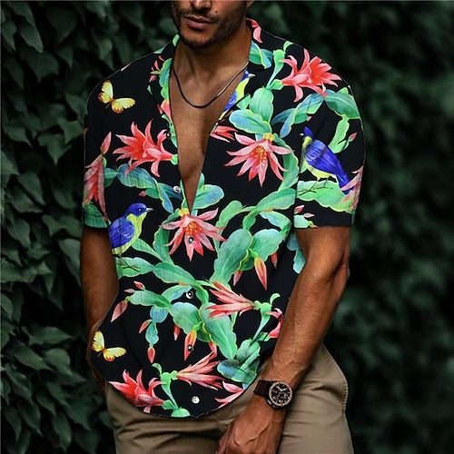 

Men's Shirt Print Floral Turndown Street Casual Button-Down Print Short Sleeve Tops Casual Fashion Designer Breathable Black