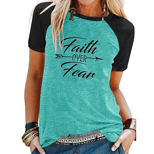 

Women's Casual Weekend Painting T shirt Tee Graphic Text Short Sleeve Print Round Neck Basic Tops Green Black Blue S