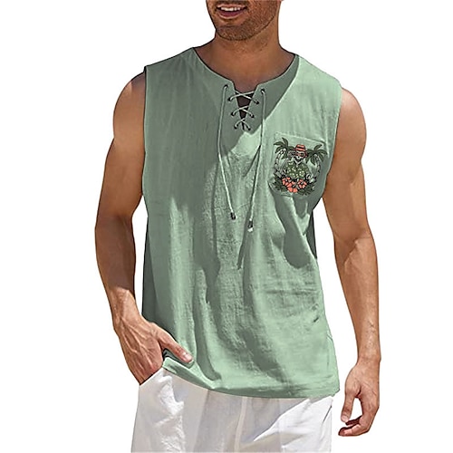 

Men's Shirt Graphic Floral Coconut Tree V Neck Green Khaki Light Blue Black Hot Stamping Outdoor Street Long Sleeve Lace up Print Clothing Apparel Fashion Designer Casual Big and Tall / Summer