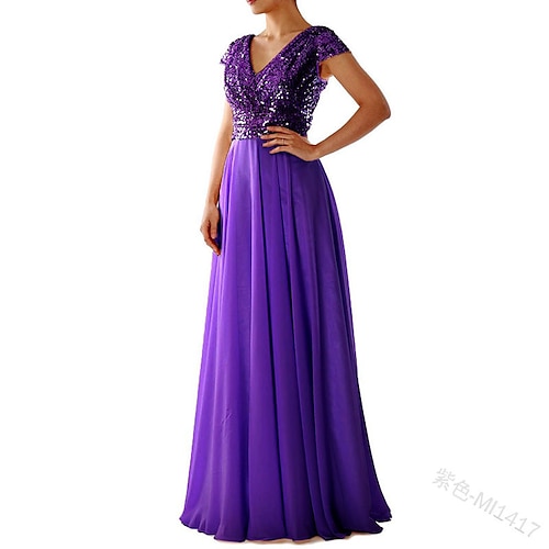 

Women's Swing Dress Maxi long Dress Light Blue Short Sleeve Pure Color Sequins Ruched Patchwork Spring Summer V Neck Personalized Stylish Elegant & Luxurious Cap Sleeve 2022 3XL