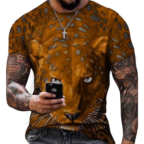 

Men's Unisex T shirt Tee Animal Graphic Prints Cheetah Print Crew Neck Green Blue Purple Yellow Fuchsia 3D Print Outdoor Street Short Sleeve Print Clothing Apparel Sports Designer Casual Big and Tall