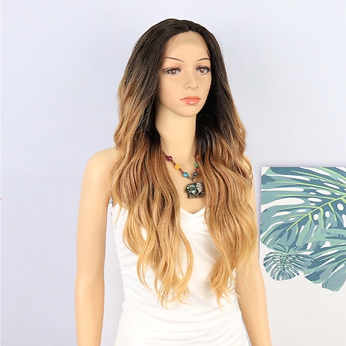 

Long Wavy Ombre Wigs Lace Front Synthetic Wig With Ponytail For Women Heat Resistant Hair 26 Inch