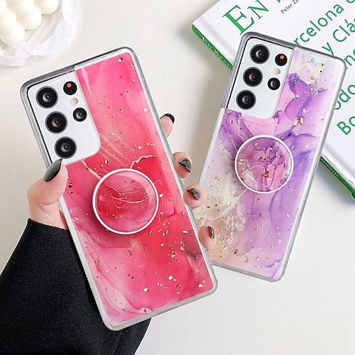 

Phone Case For Samsung Galaxy Back Cover A73 A53 A33 S22 Ultra Plus S21 FE S20 Note 10 Bumper Frame Kickstand Shockproof Glitter Shine Marble TPU