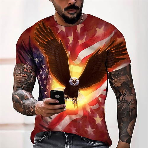 

Men's Unisex T shirt Tee 3D Print Graphic Prints Eagle Crew Neck Street Daily Print Short Sleeve Tops Casual Designer Big and Tall Sports Red