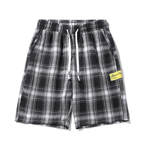 

Men's Casual Shorts Shorts Knee Length Pants Casual Daily Micro-elastic Lattice Outdoor Mid Waist Black / White M L XL XXL 3XL