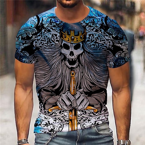 

Men's Unisex T shirt 3D Print Graphic Prints Skull Crew Neck Street Daily Print Short Sleeve Tops Casual Designer Big and Tall Sports Blue