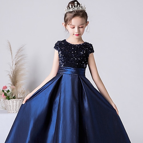 

Kids Girls' Dress Solid Colored A Line Dress Above Knee Dress Daily Sequins Short Sleeve Princess Dress 3-12 Years Spring Green Black Red
