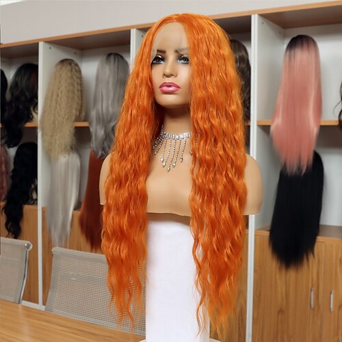 

Orange Lace Front Wig Body Wave Long Wavy Curly Synthetic Wigs Natural Hairline Hair Replacement Hair Wig for Women 24 inches