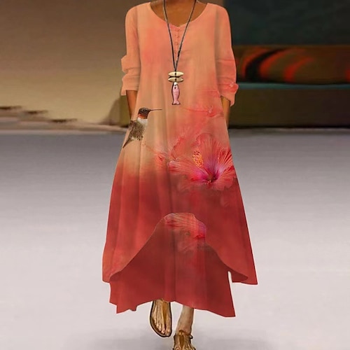

Women's Casual Dress Swing Dress Long Dress Maxi Dress Black Blue Orange Long Sleeve Floral Pocket Fall Spring Autumn Crew Neck Winter Dress Fall Dress Loose Fit 2022 S M L XL XXL 3XL 4XL
