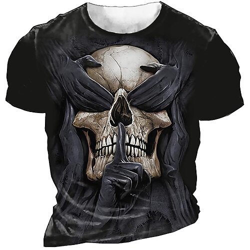 

Men's T shirt Tee 3D Print Graphic Skull Crew Neck Casual Daily Print Short Sleeve Tops Fashion Vintage Designer Big and Tall Black