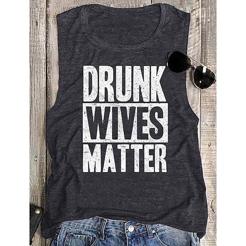 

Women's Daily Weekend Tank Top Camis Letter Sleeveless Print Round Neck Casual Streetwear Tops Gray S
