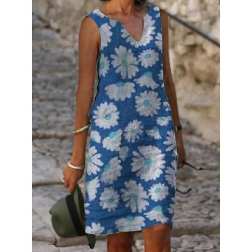 

Women's Shift Dress Midi Dress Purple Yellow Red Sleeveless Color Block Print Spring Summer V Neck Loose Fit 2022 S M L XL XXL 3XL 4XL 5XL
