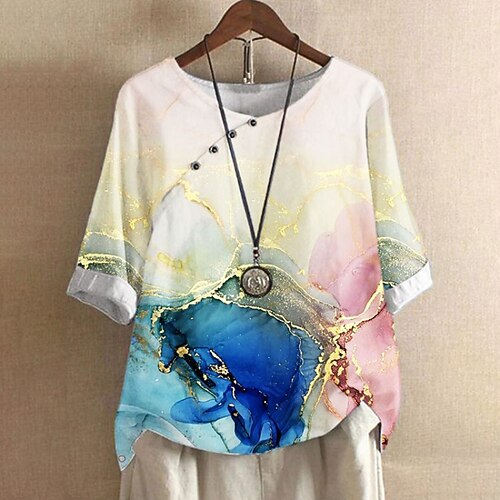 

Women's Plus Size Curve Tops Blouse T shirt Floral Print Short Sleeve Crewneck Streetwear Daily Vacation Polyester Spring Summer Green White