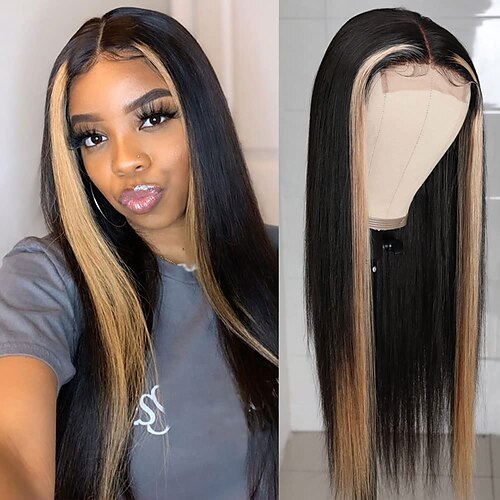 

Highlight Blonde Straight Lace Closure Wig Human Hair Wig for Black WomenOmbre TL27 Color Silk Base 13x4 Lace Front Human Hair Wigs Pre Plucked with Baby Hair 150%/180% Density