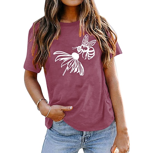 

Women's T shirt Basic Print Flower / Floral Basic Round Neck T-shirt Sleeve Stard Summer Green White Black Blue Dark Red