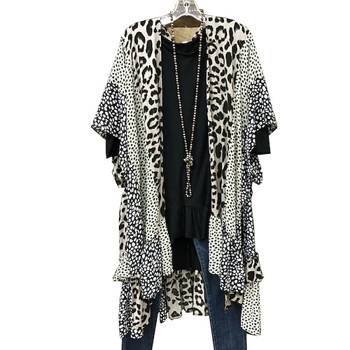 

Mujer Talla extra Abrigo Estampado Leopardo Casual Festivos Manga Larga Escote en Pico Regular Otoño Primavera Negro Rojo L XL XXL 3XL 4XL