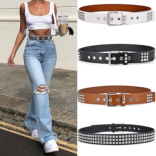 

Men's Women's PU Buckle Belt PU Leather Metal Bucke Geometric Rivet Decor Casual Cowboy Gift Daily White Black Brown Coffee