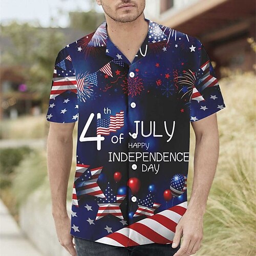 

Men's Shirt National Flag Turndown Street Casual 3D Button-Down Short Sleeve Tops Casual Fashion Comfortable Beach Royal Blue