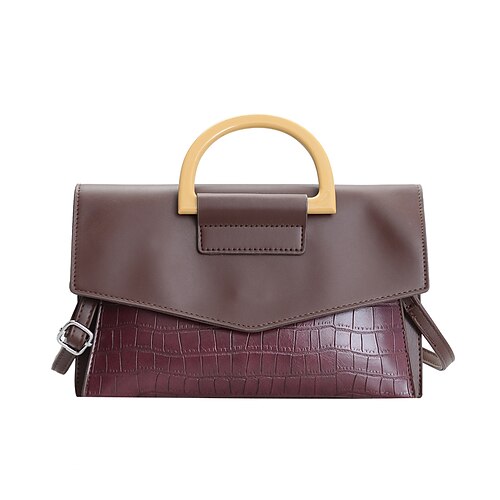 

Women's Top Handle Bag PU Leather Zipper Solid Color Holiday Going out Black Khaki Red Brown