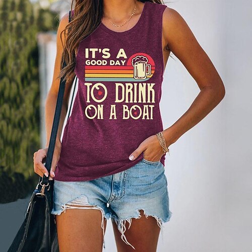 

It's A Good Day To Drink Wine Glass Letter Printing Sleeveless Round Neck Vest T-Shirt Foreign Trade Wholesale