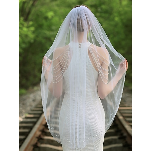 

One-tier Classic & Timeless / Sparkle & Shine Wedding Veil Fingertip Veils with Faux Pearl / Crystals / Rhinestones Tulle