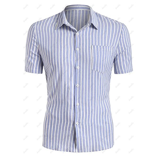 

Men's Shirt Hot Stamping Striped Graphic Turndown Street Casual Button-Down Print Short Sleeve Tops Casual Fashion Breathable Comfortable Blue