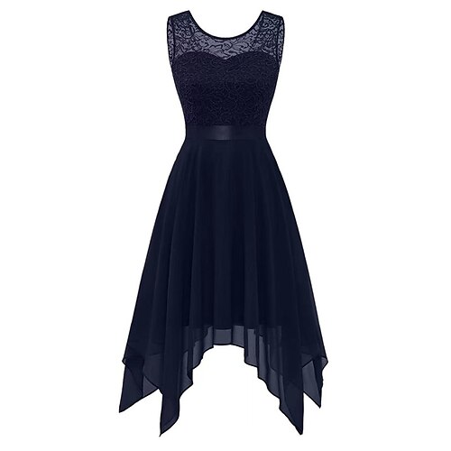 

Women's Casual Dress Swing Dress Midi Dress Royal Blue Red Navy Blue Sleeveless Pure Color Lace Spring Summer Crew Neck Modern 2022 XS S M L XL XXL 3XL