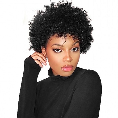 

Human Hair Wig Short Afro Pixie Cut Natural Black Adjustable Natural Hairline For Black Women Machine Made Capless Brazilian Hair All Natural Black #1B 8 inch Daily Wear Party & Evening