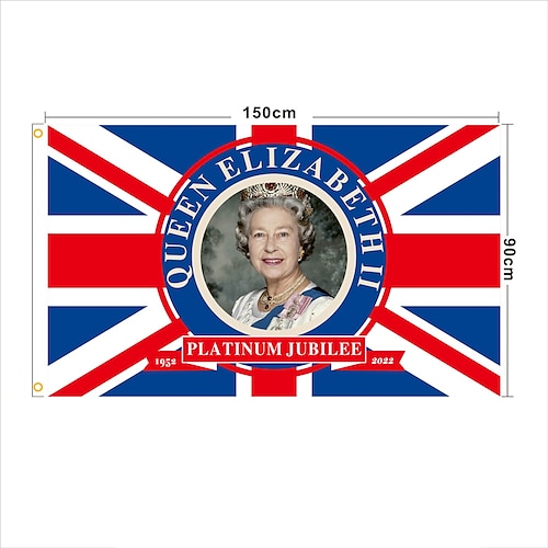 

5ft X 3ft (150cm X 91cm) Platinum Jubilee Banner Poster Union Jack Flag Featuring Queen Elizabeth II British Party Decorations