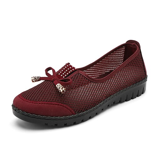 

Women's Slip-Ons Work Daily Plus Size Summer Flat Heel Round Toe Casual Minimalism Walking Shoes Mesh Loafer Solid Colored Red Coffee